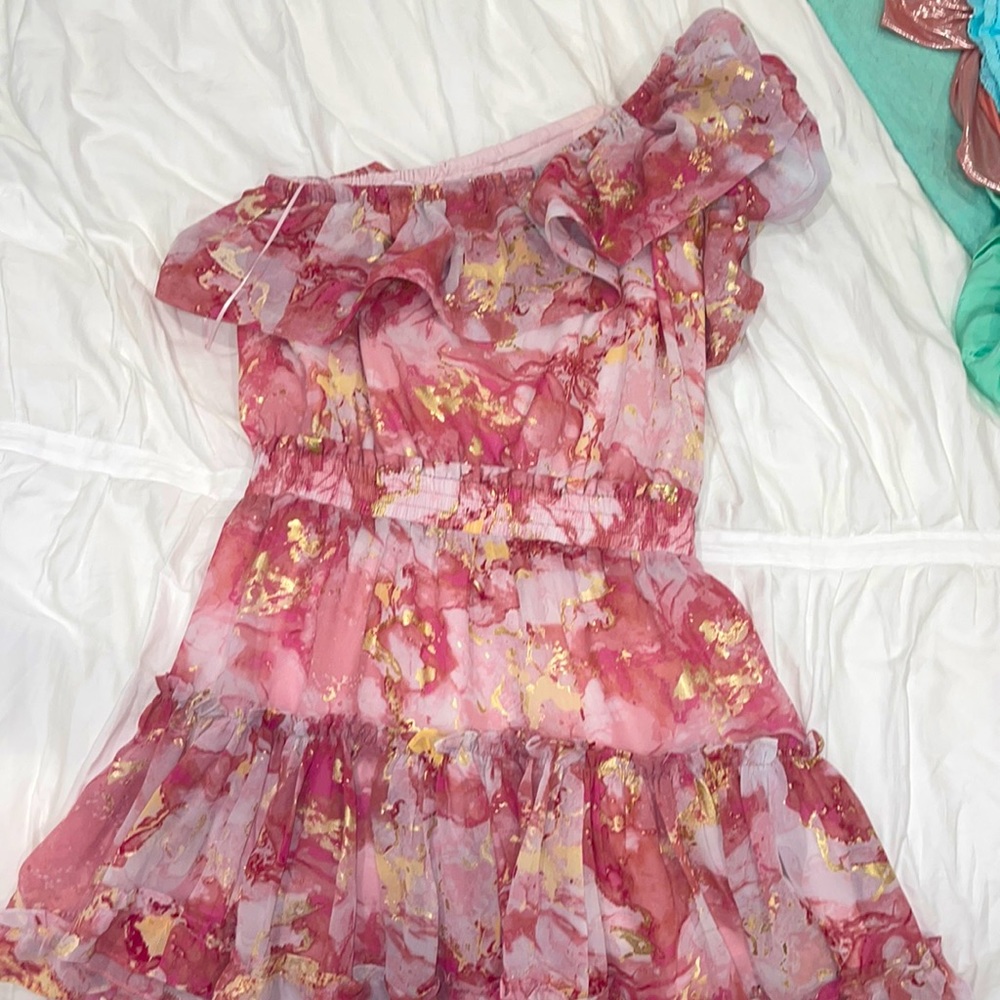 Buddy Love Pink and Gold ruffle dress